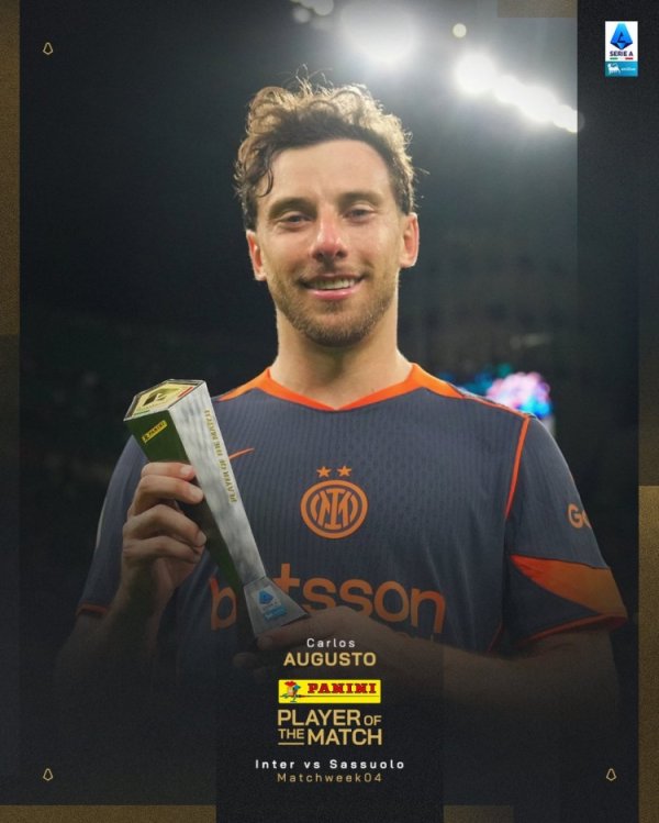 造乌龙!官方:卡洛斯-奥古斯托当选国米2-1萨索洛全场最佳 造乌龙!官方:卡洛斯-奥古斯托当选国米2-1萨索洛全场最佳