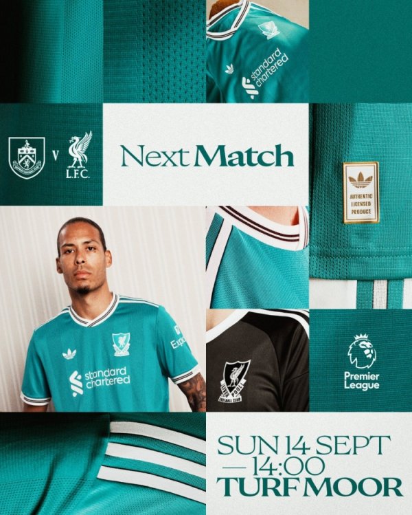 利物浦发布客战伯恩利海报:范迪克身穿第三运动活动 服 出镜 利物浦发布客战伯恩利海报:范迪克身穿第三运动活动 服 出镜