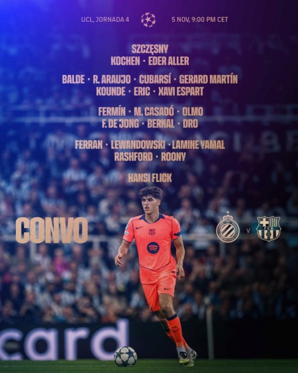 巴萨欧冠大名单:亚马尔、拉什福德在列,佩德里缺席 巴萨欧冠大名单:亚马尔、拉什福德在列,佩德里缺席